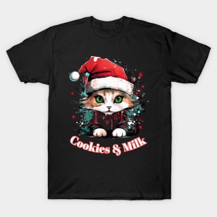 Cookies & Milk - Christmas Cat - Winter Holiday T-Shirt